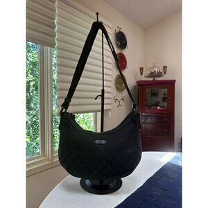 Gucci Black Canvas & Leather Crescent Shape Shoulder/Crossbody Bag